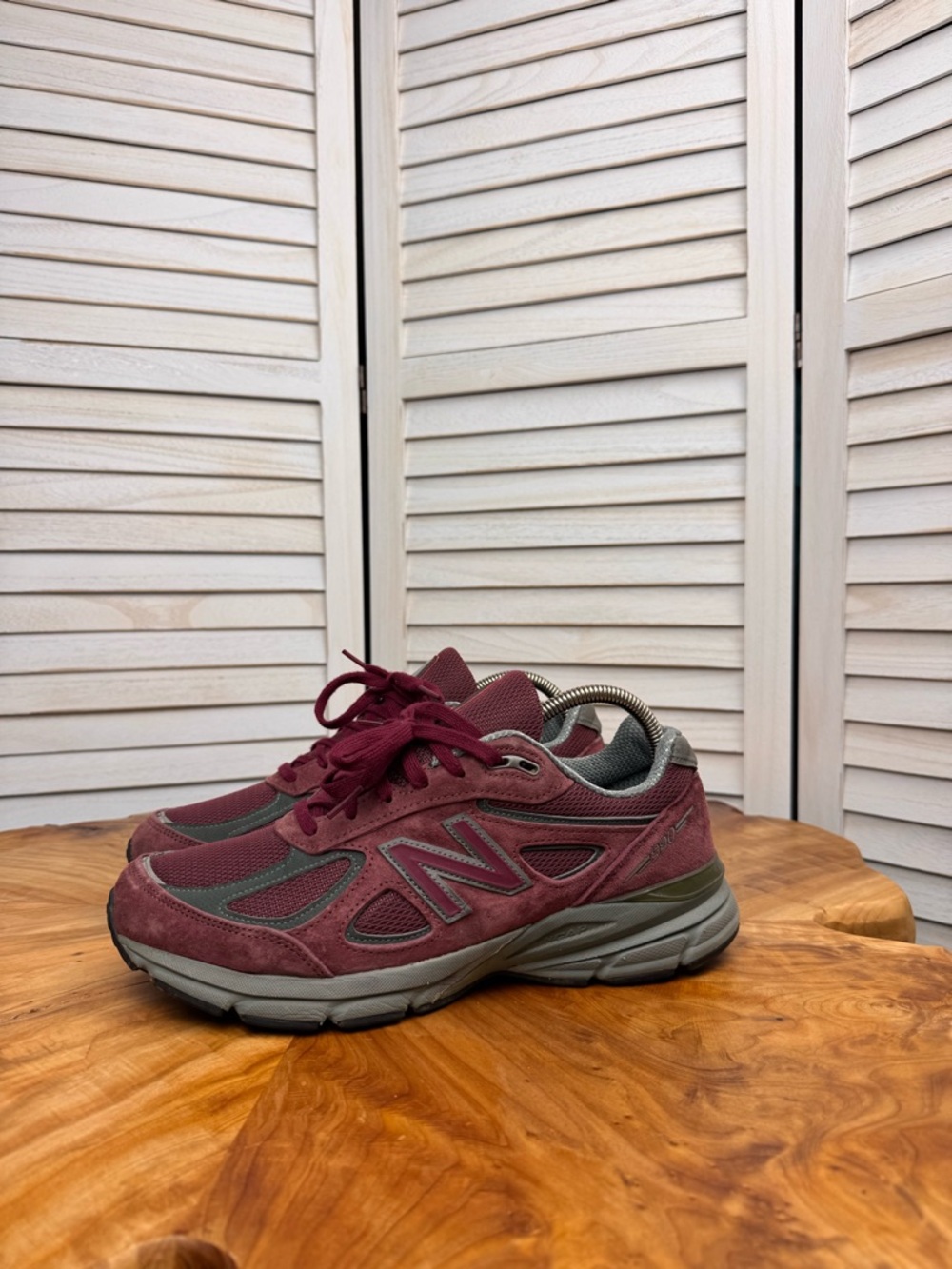 New Balance 990 v 4 Maroon & Gray Trail-Style Sneakers